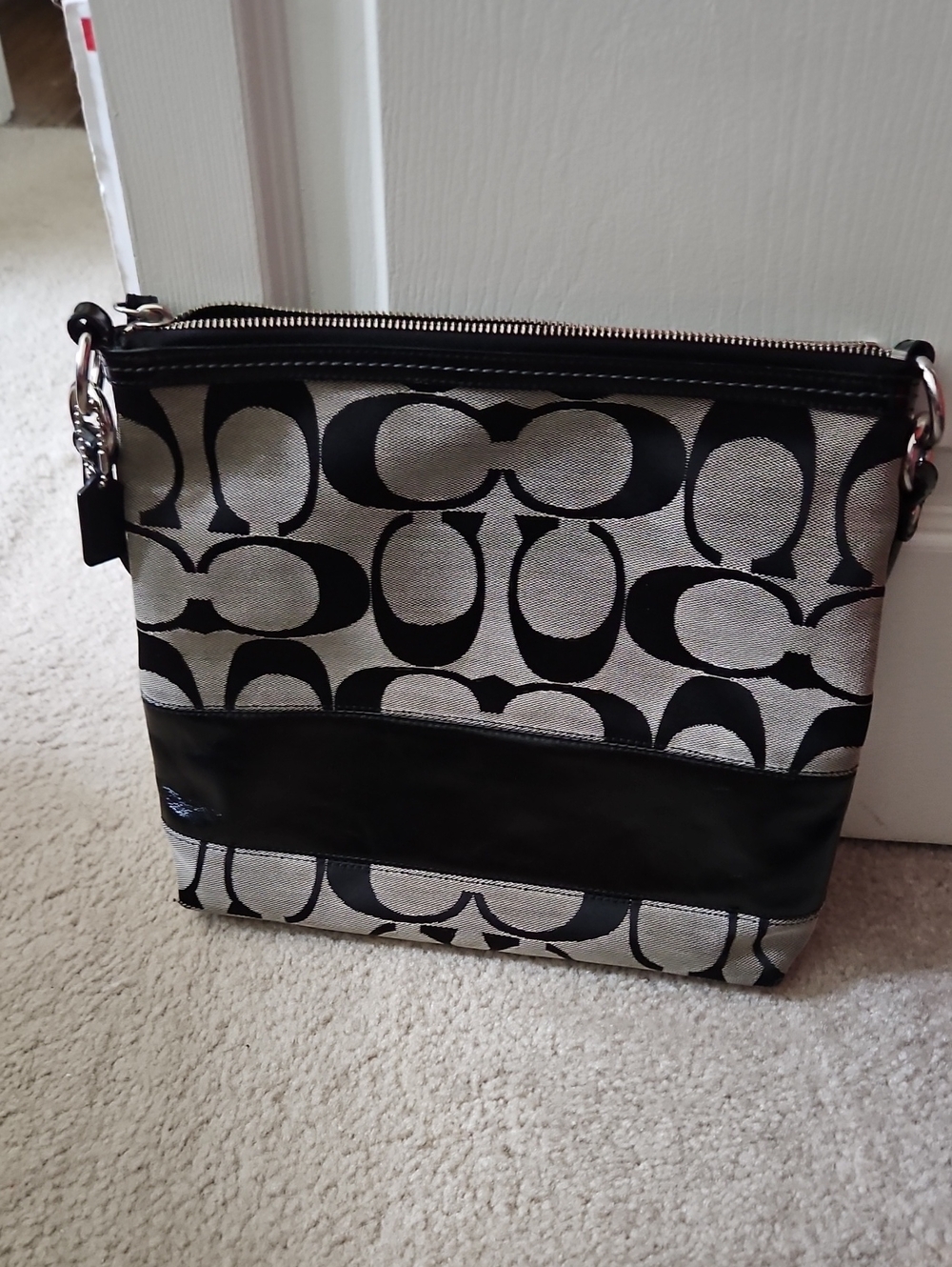 Coach Signature Canvas Black and Cream Crossbody Bag